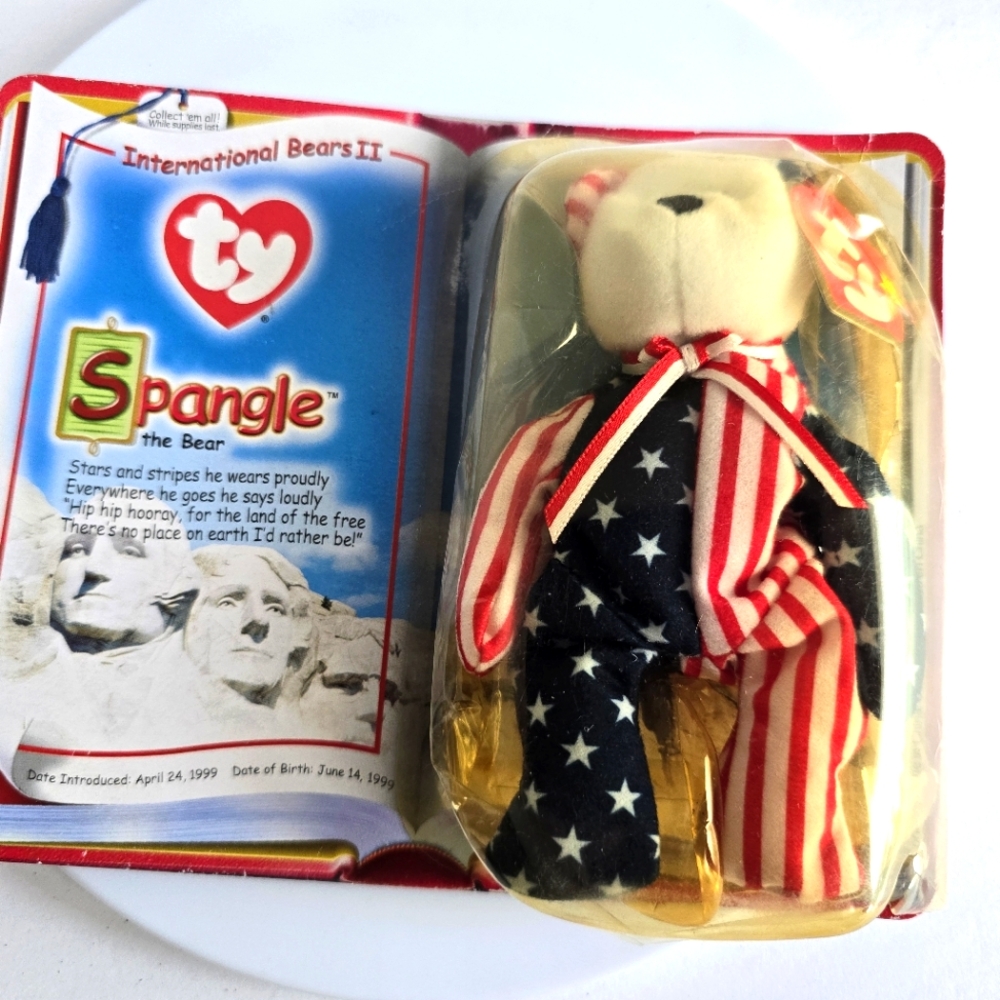 VTG TY "SPANGLE" Bear Teenie Beanie 2000 McDonald's Intl Bears II  Back Seal Rip